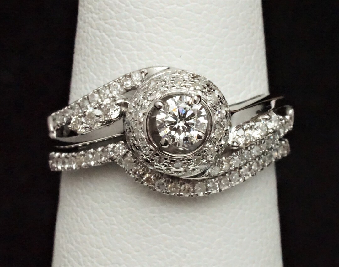14K White Gold Natural Diamond Ring Bridal Set ROGERS