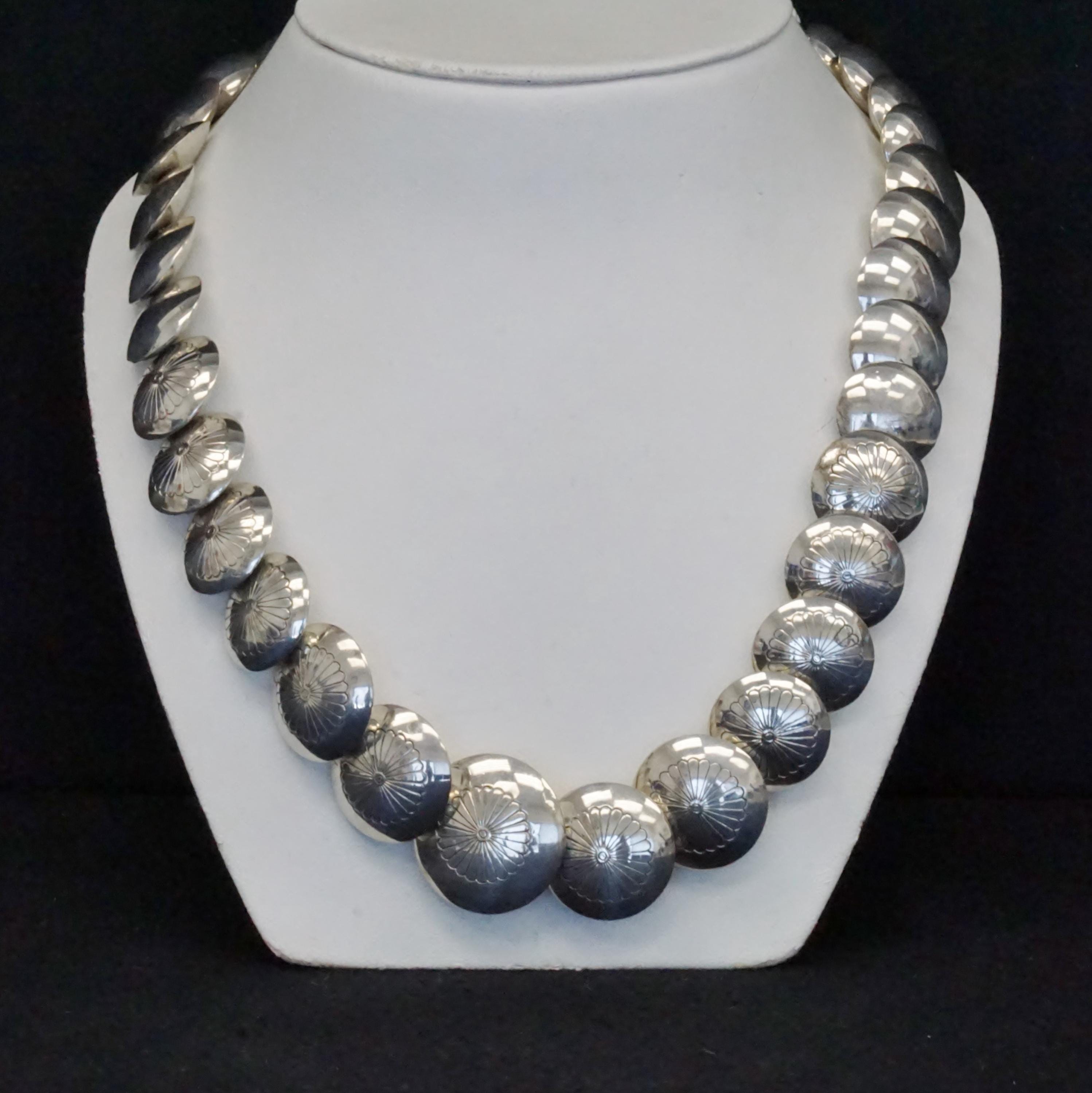 Vintage Native American Graduated Disk Necklace in Sterling Silver ...
