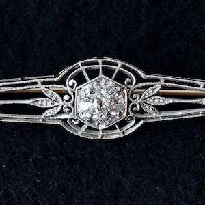 Antique Edwardian Platinum & 14K Gold 1/2 CTW Old Mine Diamond Pin Bar Brooch (E01252)