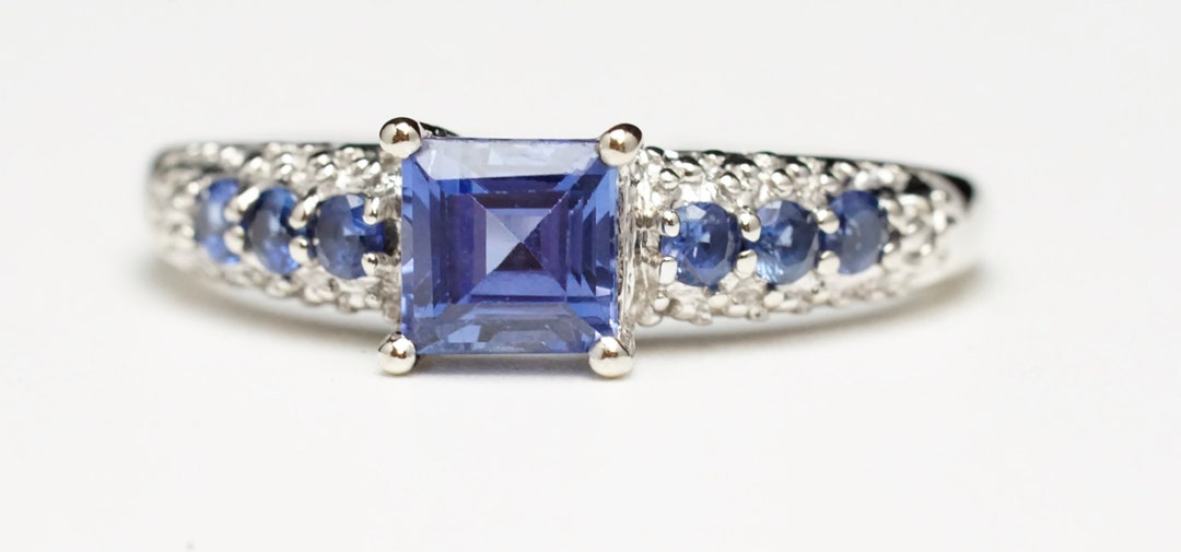 Thl Rings Images THL 10K White Gold Simulated Tanzanite Ring (C8626) - Etsy