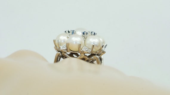 Antique Edwardian 14K White Gold Pearl Cluster Ri… - image 8