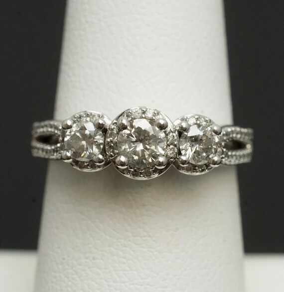 Signed ZEI 10K White Gold 1 Ctw Diamond Engagement Ring BLOWOUT