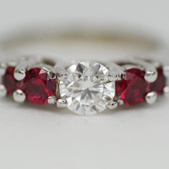 14K Diamond & Ruby 5 Gemstone Statement Ring Enga… - image 1