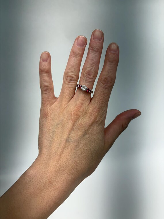 14K Diamond & Ruby 5 Gemstone Statement Ring Enga… - image 5