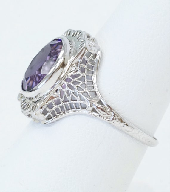 Antique Art Nouveau 14K White Gold Amethyst Ring … - image 2