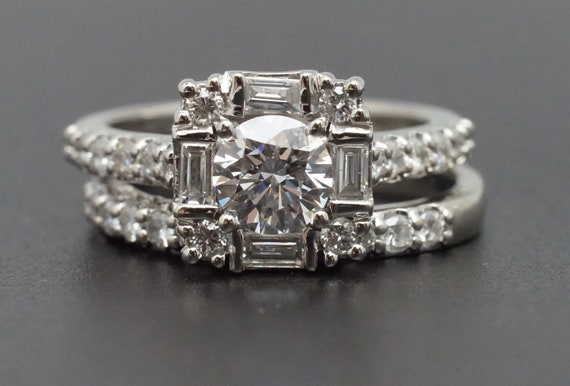 14K White Gold Custom Made Diamond Engagement & W… - image 3