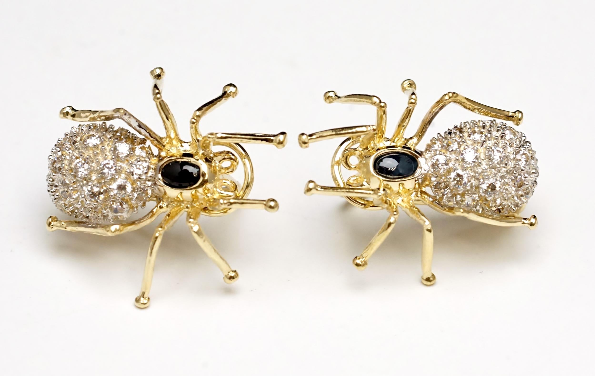 14K イエロー ゴールド スパイダー インセクト イヤリング ダーク