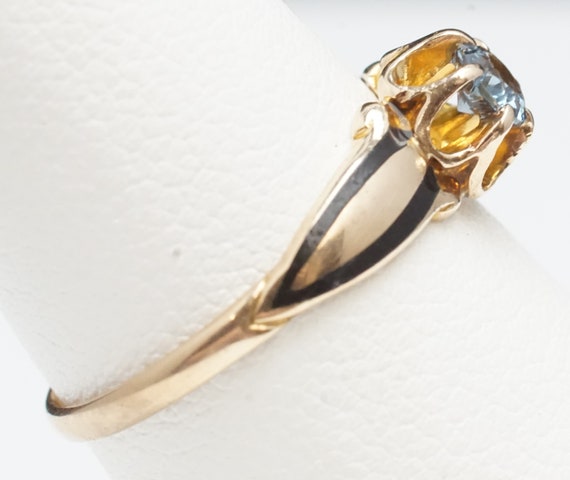 Antique 10K Yellow Gold Ring Black Enamel & Blue … - image 3