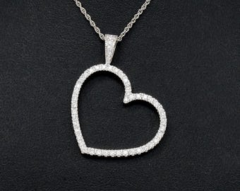 Large 14K Diamond Heart Pendant in White Gold E9751