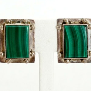 Taxco Mexico AIS Signierte Malachit & Sterling Silber Ohrclips - B4177 ES