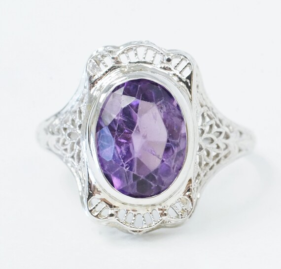 Antique Art Nouveau 14K White Gold Amethyst Ring … - image 6