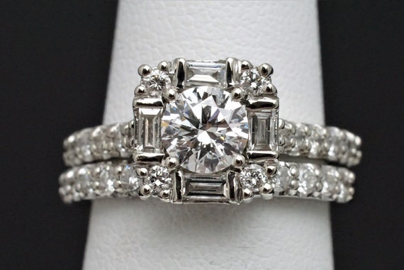 14K White Gold Custom Made Diamond Engagement & W… - image 1