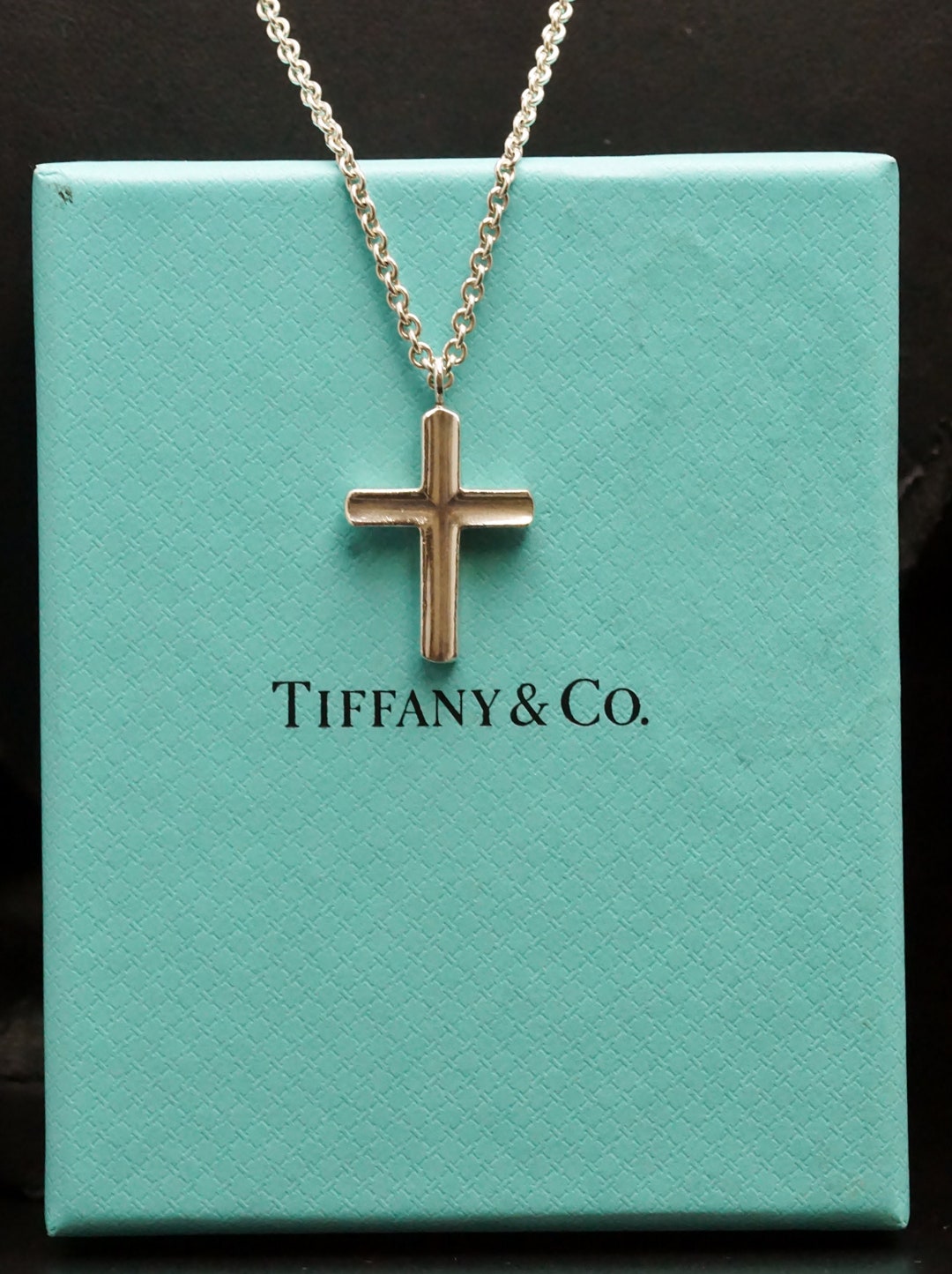Tiffany & Co 1 Concave Cross Pendant Necklace 925 Sterling Silver 24