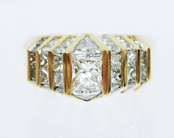 18K Yellow Gold 4.74 ctw Diamond Multi Step Cluster Ring with Carte Blu Report (CAT E C1307 w/cert)