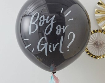 DIWULI Gender Reveal Ballon Set – 19-teilig, Mit XXL „Boy Or Girl“ Ballon, Konfetti, Aufblashalm & Band