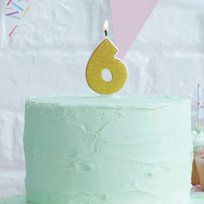 SIX Birthday Candle Number Candles Happy 16th Birthday Number 6 Birthday Candle Gold Glitter Birthday Cake Candle Happy 60th