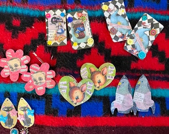 Paper and Wood Collage Earrings