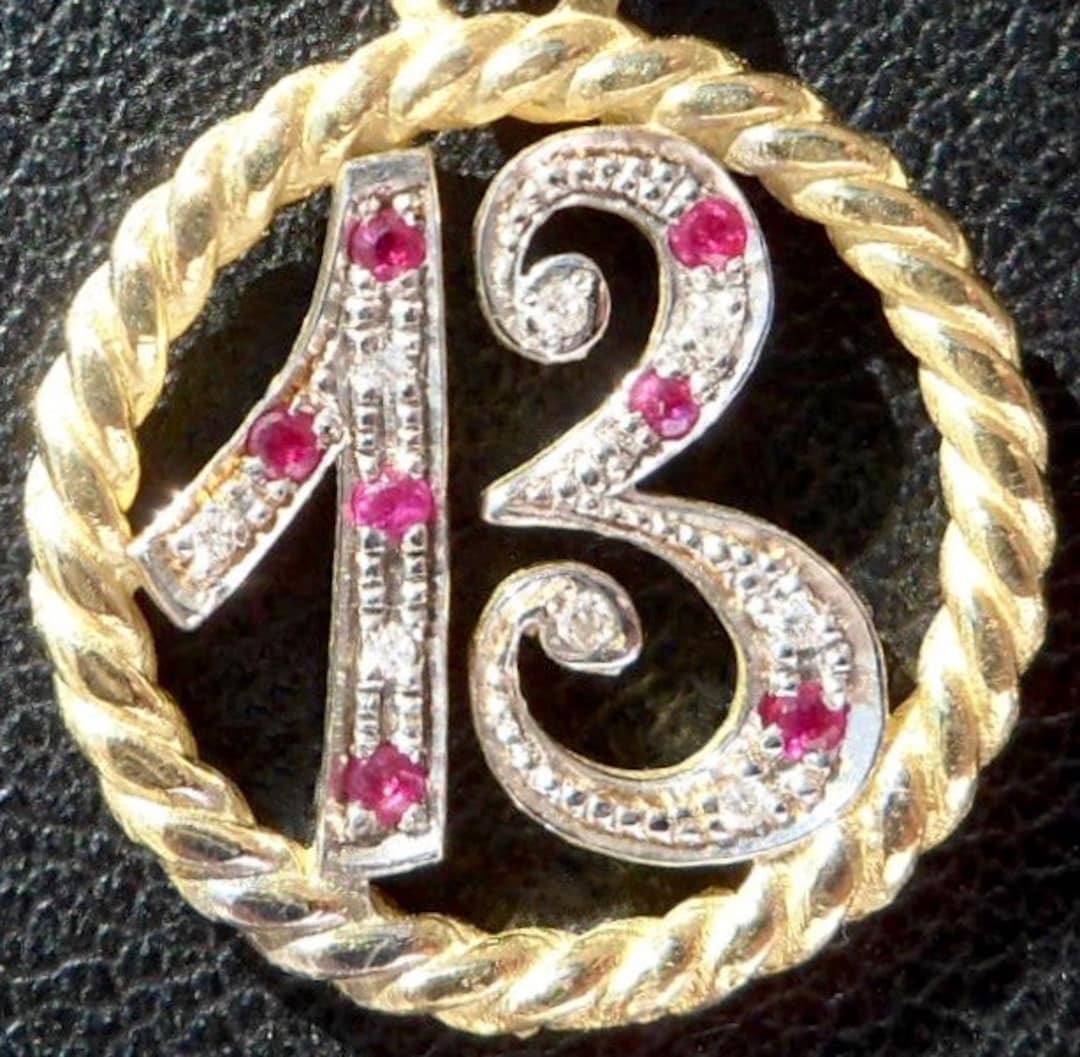 Vintage Art Nouveau ' Lucky Number 13 ' Charm / Love Pendant, 18k Gold ...