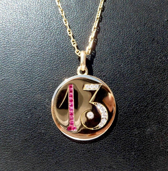 Vintage ' Lucky Number 13 ' Charm / Love pendant,… - image 3