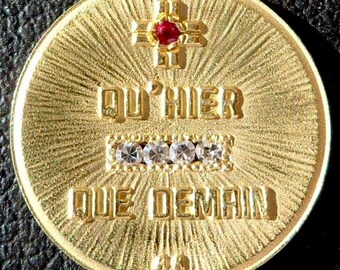 Vintage French ' + qu'hier - que demain ' Charm / Love pendant, Signed A.AUGIS, 18k Gold