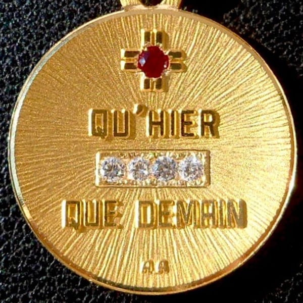 Vintage French ' + qu'hier - que demain ' Charm / Love pendant, Signed A.AUGIS, 18k Gold