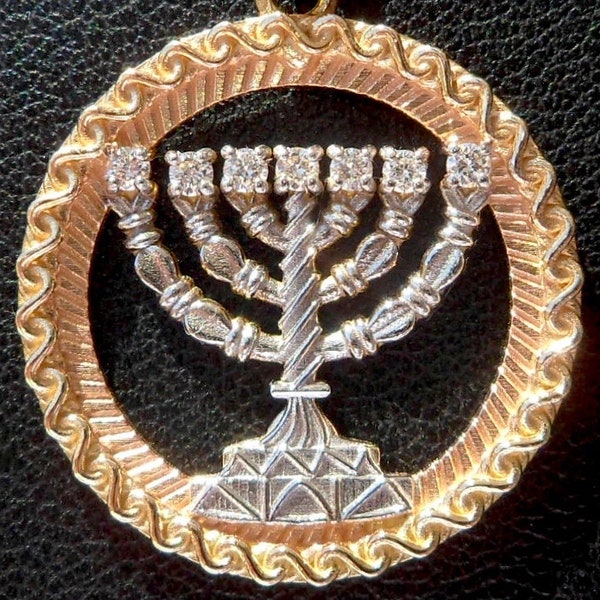 Vintage francés ' Menorah ' Charm / Colgante, Diamantes, Oro de 18k