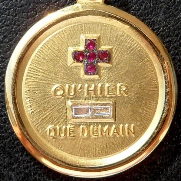Vintage French ' + qu'hier - que demain ' Charm / Love pendant, Signed A.AUGIS, 18k Gold