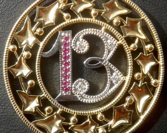 Vintage ' Lucky Number 13 ' Charm / Love pendant, 18k Gold
