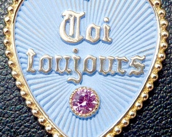Vintage French &#39; Toi & Moi Toujours &#39; Charm / Love pendant, The 70S, 18k Gold