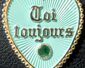 Vintage French &#39; Toi & Moi Toujours &#39; Charm / Love pendant, The 80S, 18k Gold