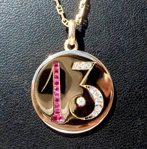 Vintage ' Lucky Number 13 ' Charm / Love pendant,… - image 2