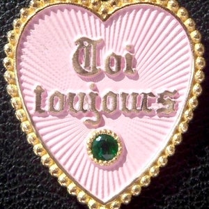 Colgante vintage francés ' Toi & Moi Toujours ' Charm / Love, años 80, oro de 18 k