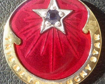 Great red Lucky Star Charm / Love pendant, Signed RIPP, 18k Gold