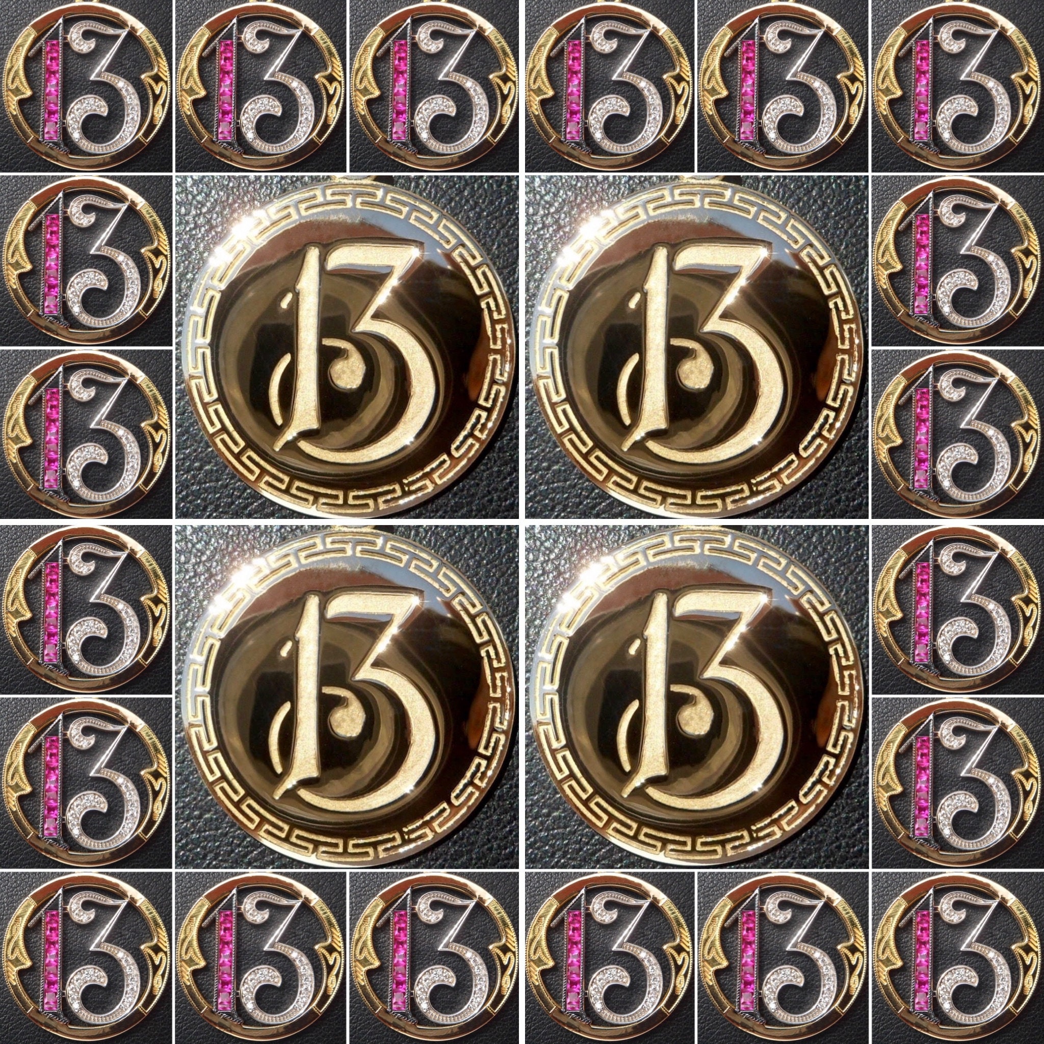 Broche Porte-bonheur Numéro 13 – Début XXème – Cuivre Et Pierre Grise