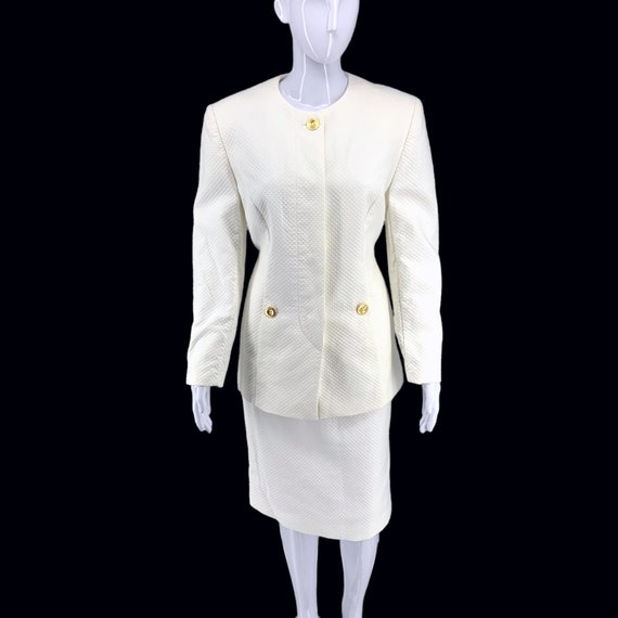 Vintage Louis Feraud Sz 10 White Quilted Career S… - image 2