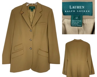 Vtg 1980's Lauren Ralph Lauren LRL Sz 12 Camel Wool & Leather Equestrian Jacket