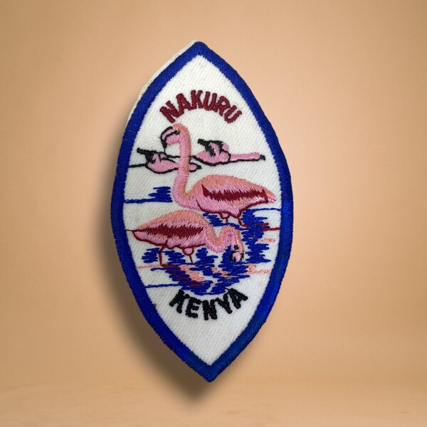 Vintage 80s Lake Nakuru Kenya Pink Flamingo Souvenir Travel Iron On Patch Africa