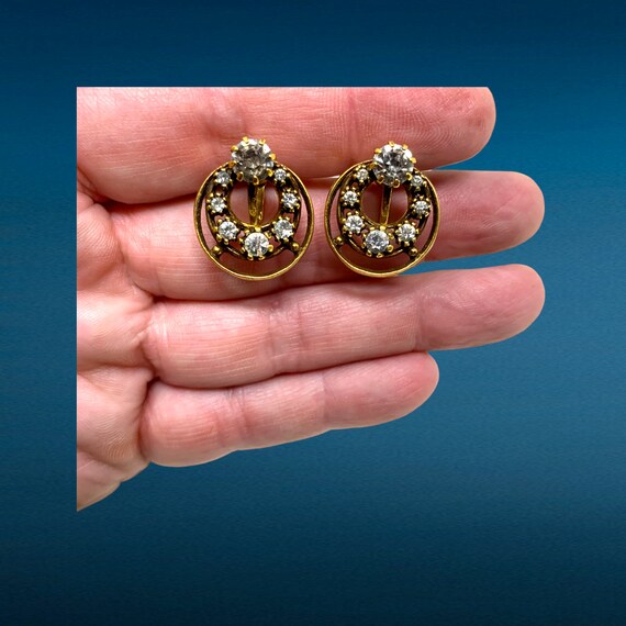 Vintage 1960's Double Circle Rhinestones Earrings… - image 2
