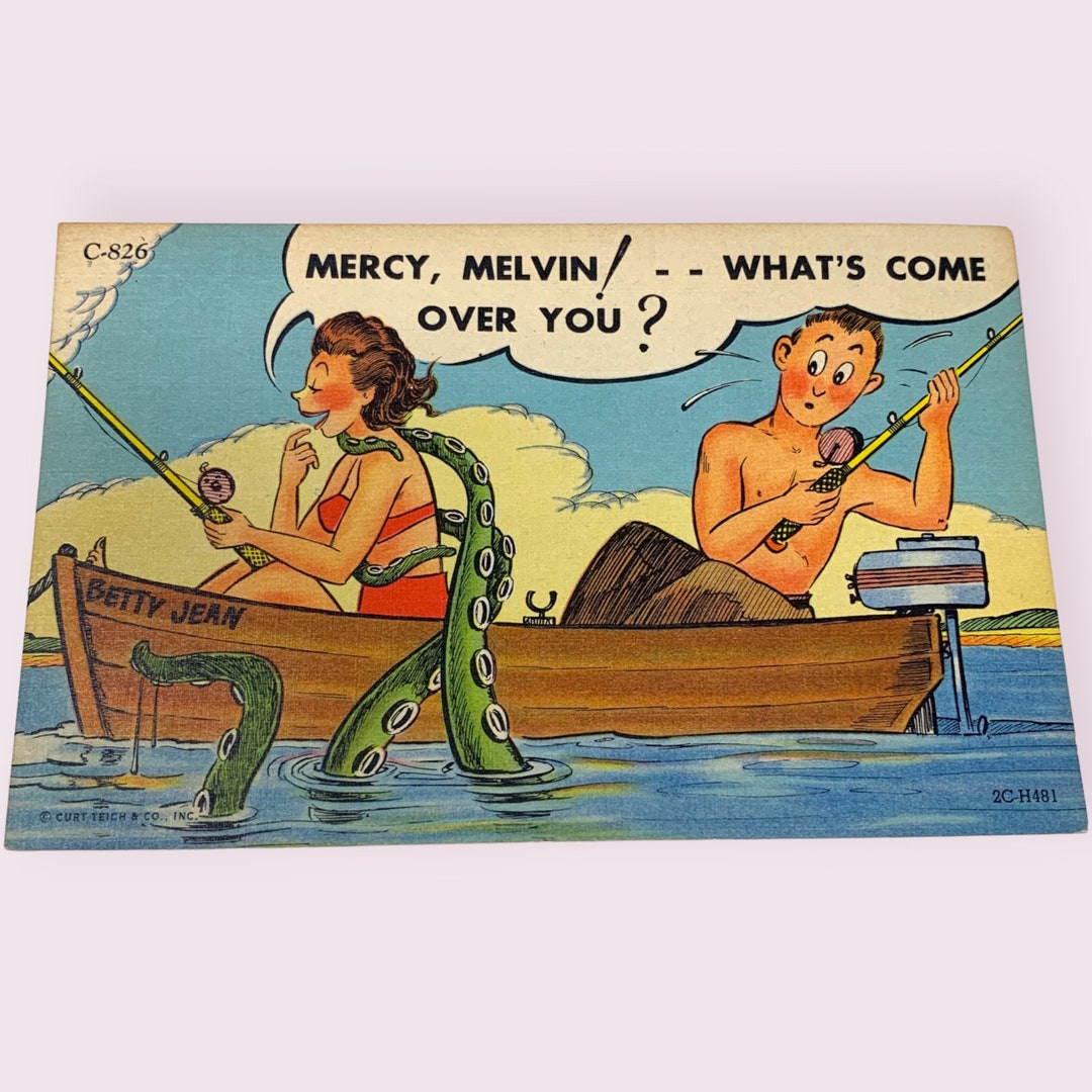 Vintage Linen Postcard Sexy Sea Monster Octopus 1940s Humor Curt Teich ...