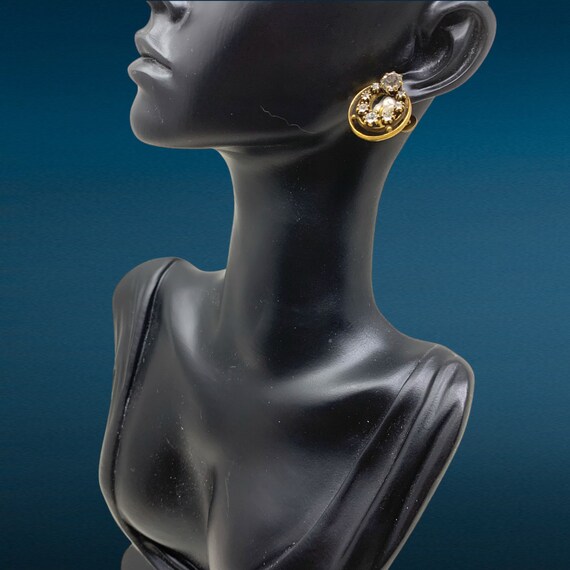 Vintage 1960's Double Circle Rhinestones Earrings… - image 3