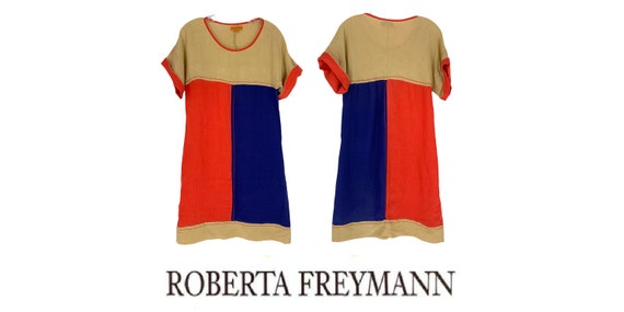 Vintage Roberta Freymann Dress Sz S Colorblock Li… - image 1