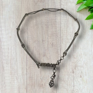 Vintage Southwestern Silver Tone Skinny Metal Chain Belt Charms Tiles