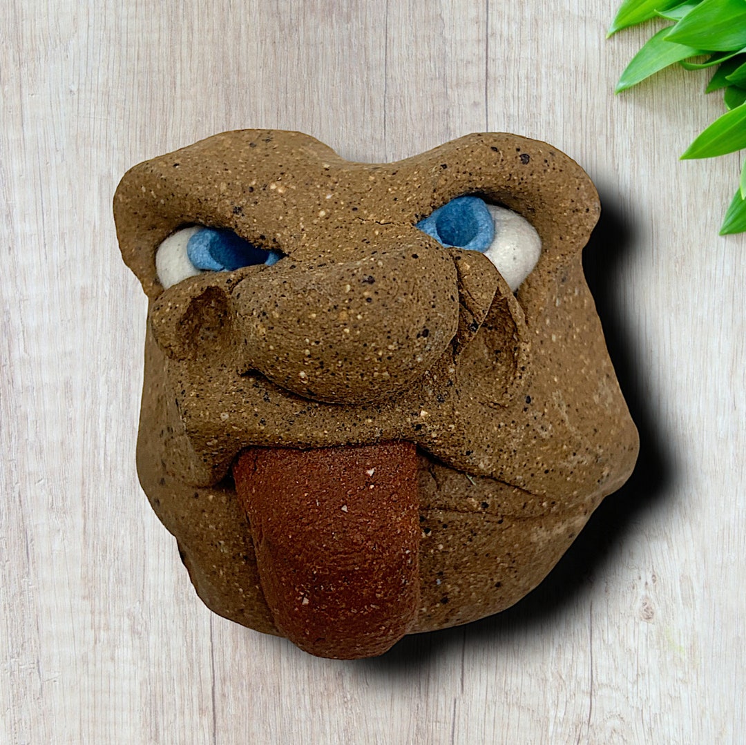 Vintage Tiny Clay Artisan Pottery Funny Ugly Raspberry Face Blue Eyes 1 ...