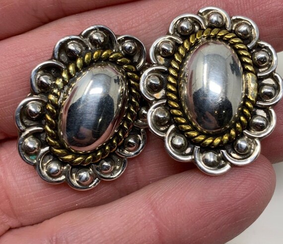 Vintage Sterling Silver Chunky Clip On Earrings 2… - image 4