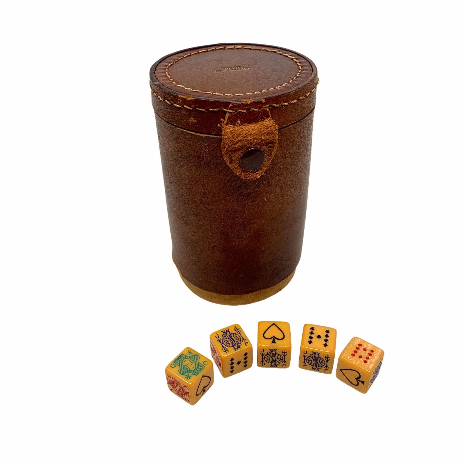 Vintage Leather Dice Cup 5 Bakelite Poker Dice Genuine Hide Etsy