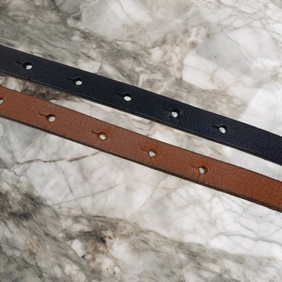 Lot 2 x Vintage Leather Skinny Belts Brown/Gold &… - image 3