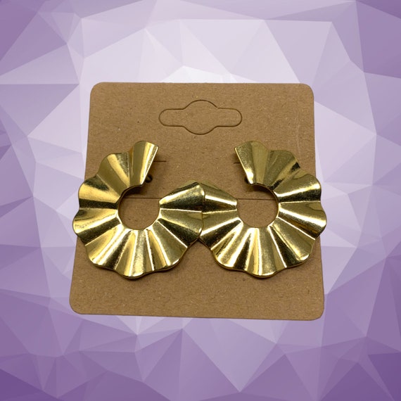 Vintage 1980's Folded Circle Gold Tone Earrings C… - image 5