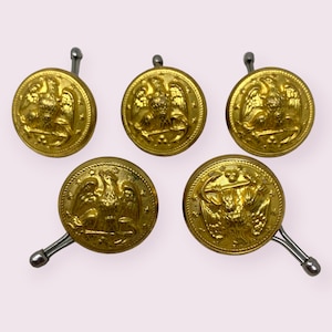Vintage Military Band Brass Button Lot / 5 Lyre Brass Buttons
