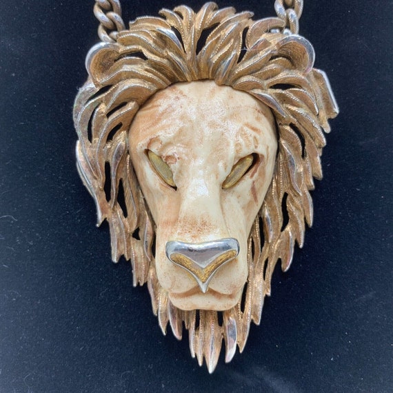 Vintage 1970s Luca Razza Leo the Lion Head Pendan… - image 3