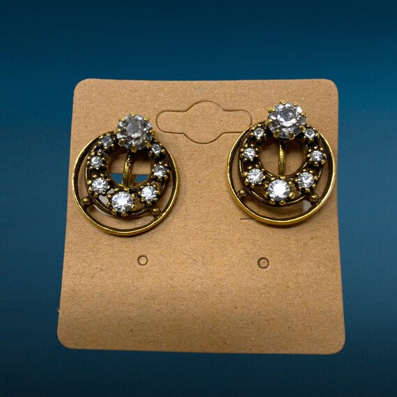 Vintage 1960's Double Circle Rhinestones Earrings… - image 6